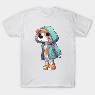 A cute dog wearing street fashion T-Shirt